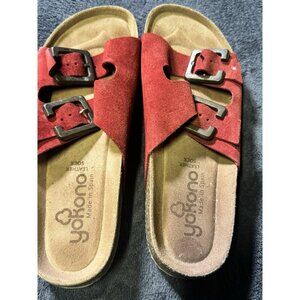 Yokono Women's US 9.5 Red Suede Leather Double Strap Slide Sandal